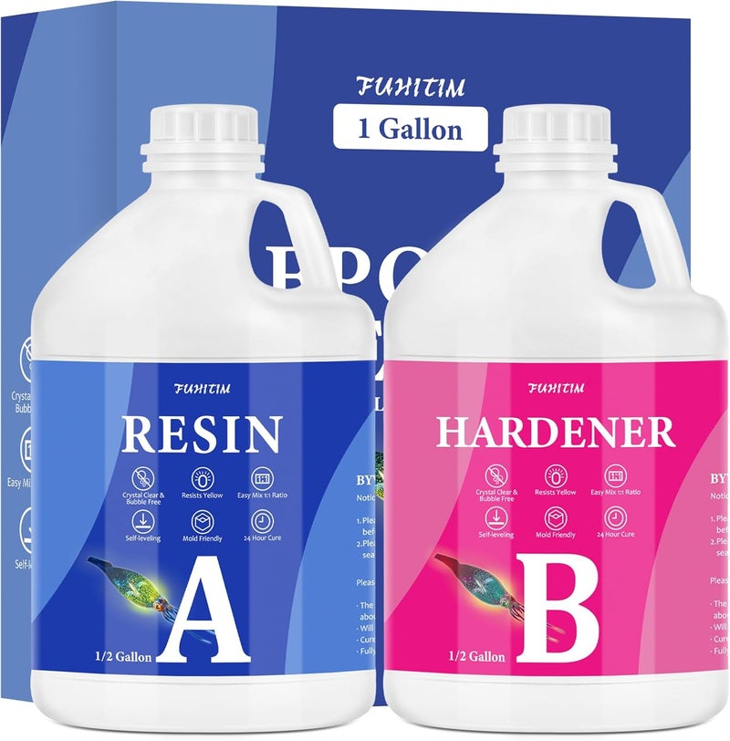 FUHITIM Epoxy Resin 1 Gallon - Crystal Clear Epoxy Resin Kit - Self-Leveling, High-Glossy, No Yellowing, No Bubbles, Perfect for Crafts, Table Tops, DIY 1:1 Ratio - Image 1